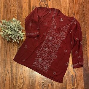 Embroidered Maroon Tunic Top